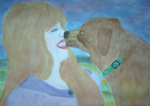 Painting of Little Red Dog Nellie and buddy